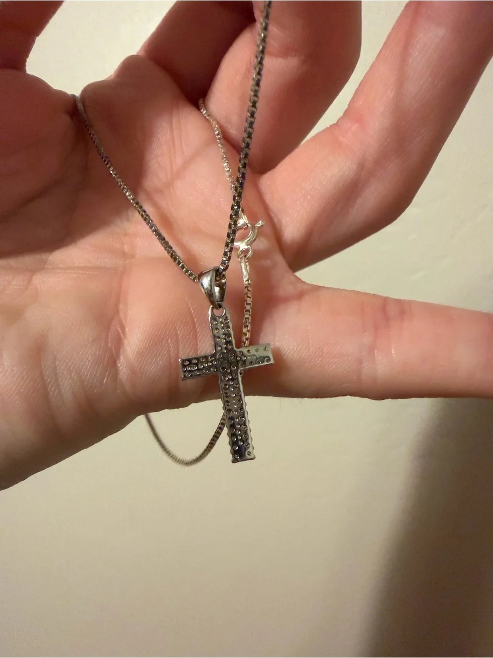 925 Italy Sterling Silver Clear Stone Cross Pendant Necklace